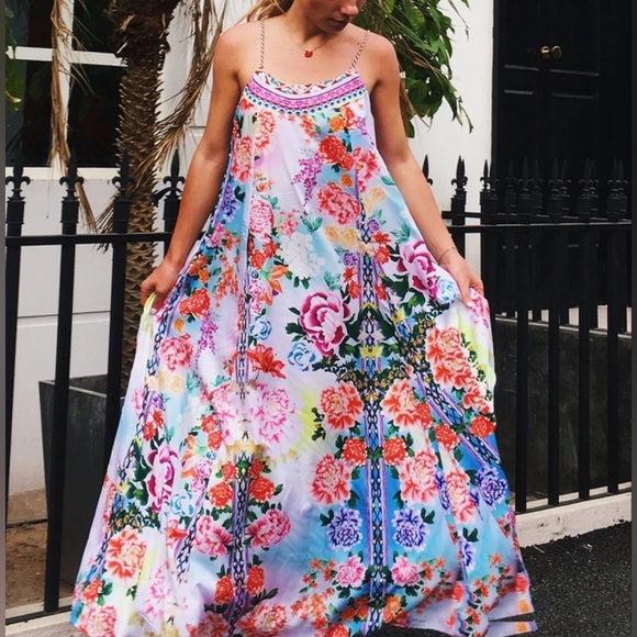 Corrugated Floral Summer Chiffon Maxi Dress Long Beach Dress - Picture 1 of 14